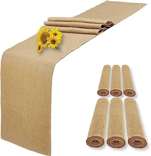 6 Pack Natural Burlap Table Runners,12 x 108 Inch Rustic Jute Table Runner and Placemats Bulk for Western Wedding Table Decorations,Farmhouse Style Party,Holiday,Kitchen Coffee Table Decor Cover by Wlirantim