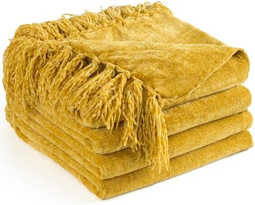 Chenille Throw Blanket for Couch 60" x 80" Twin, Yellow by LONGCREATE