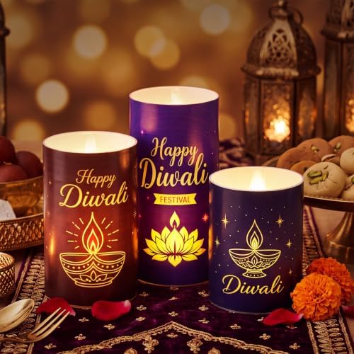 Blosssound 3 Pack Diwali Gifts Glass Flameless Candles Battery Operated by Blosssound