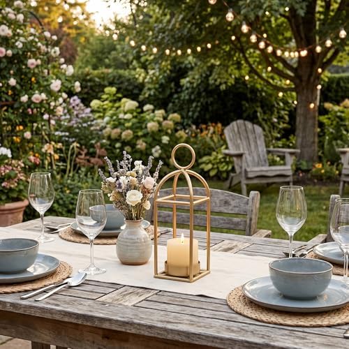 12.3" Outdoor Decorative Lanterns, Metal Candle Lanterns, Farmhouse Lantern Decor, Antique Gold Iron Lantern Candle Holders for Fireplace Mantel, Table Centerpiece,Home Decor - Image 6