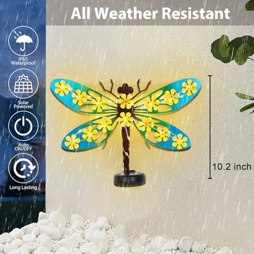 2 Pack Metal Dragonfly Outdoor Wall Decor with 30 Led Solar Lights - Image 3