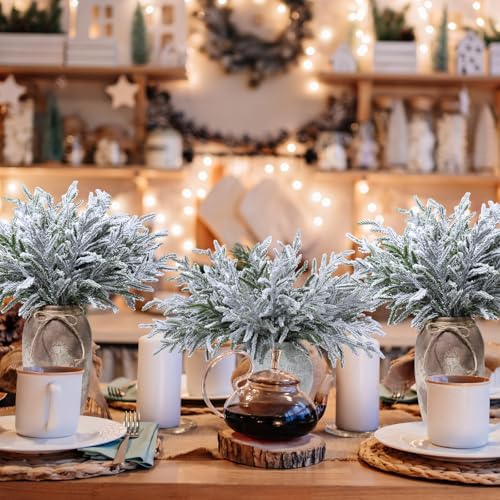 Wavwavw 12 Pcs Christmas Snowy Norfolk Pine Branches 18 Inch - Image 4