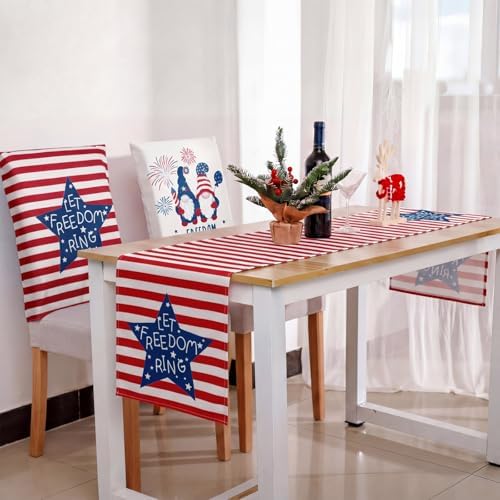 Newtay 13 Pcs 4th of July Table Runner Placemats and Dining Chair Cover Set Patriotic Red White Blue Decoration for 250th Anniversary Memorial Independence Day Kitchen Dining Home Party Decor(Stylish) - Image 6