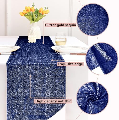 Sugargirl 10 Packs 12 x 72 inches Sequin Table Runner, Glitter Navy Table Runner for Birthday Party Supplies Wedding Holiday Celebration Event Decorations - Image 4