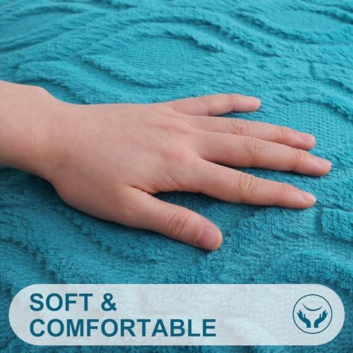 decorUhome Faux Fur Plush Soft Teal Throw Pillow Covers 26x26 Set of 2 - Image 2
