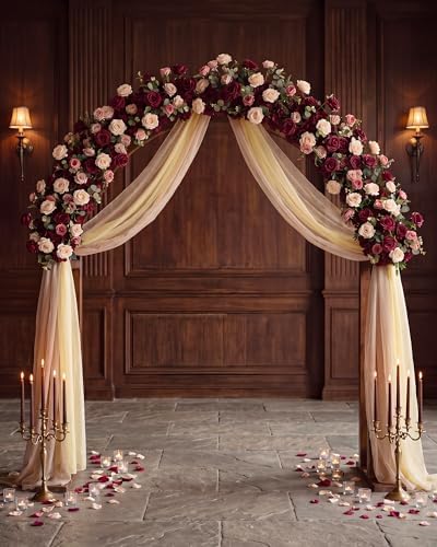 72inch Aisle Flower Garland, Burgundy & Blush Rose, Chiffon Drape - Image 5