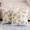 Summer Botanical Throw Pillow Covers 18x18 Inch Set of 2, Chenille Embroidered Pillowcase with 3D Tufted White Floral Vine Sage Green Leaves, Boho Decorative Cushion Covers for Couch Sofa Bed by CITYJUN