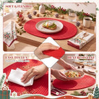 Oval Woven Placemats Set of 6, Cotton Rope 16x12 Inch, Red - Image 3