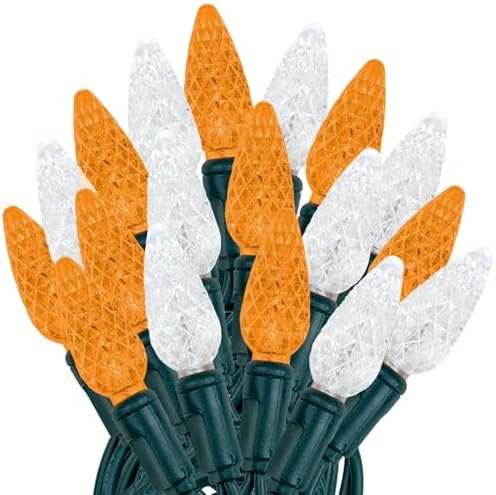 Novelty Lights 24FT 70 LED C6 Christmas String Lights, Orange & Pure White by NoveltyLights-LightExperts