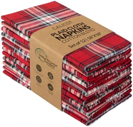 Calicot Plaid Cloth Napkins Cotton Blend Reusable (18'' X 18'', Set of 12) by CALICOT