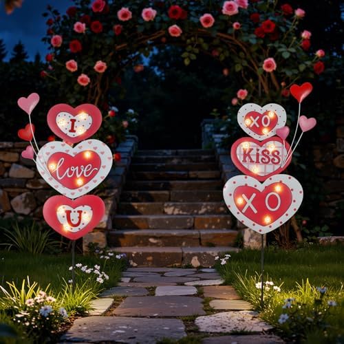 Lewondr Valentine's Day Decorations Outdoor, Metal Solar Pathway Lights by Lewondr