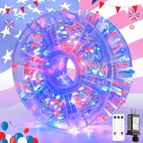JMEXSUSS 400 LED Red White and Blue String Lights Outdoor, Plug in by JMEXSUSS