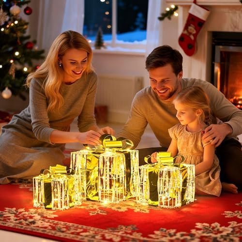 Set of 3 Valentines Day Lighted Gift Boxes,Outdoor Indoor Holiday Decorations,Plug-in 65 LED Light Up Present Boxes for Indoor Outdoor Home Yard Lawn Holiday Wedding Birthday Party Decor - Image 4