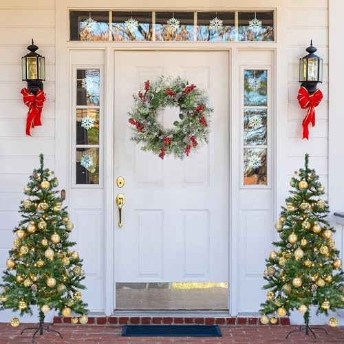 Sggvecsy 21 Inch Artificial Christmas Wreath for Front Door Xmas Red Berry Wreath with Pine Needles Pine Cones Eucalyptus Leaves Christmas Hanging Decorations for Wall Outdoor Home Window Decor - Image 2
