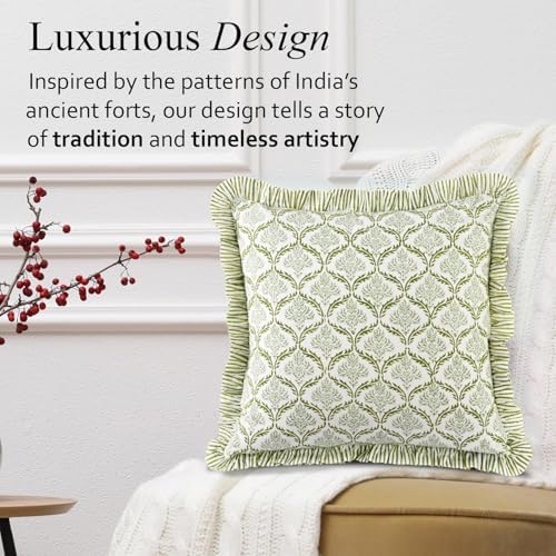 CPC Fern Regal Hand Block Print 100% Cotton Ruffle Throw Pillow Cover 20x20 inch with Hidden Zipper Decorative for Couch, Bed, Sofa, Farmhouse, Cottagecore Decor Gift Christmas Fall Thanksgiving - Image 7