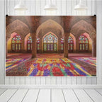 Leowefowa Moroccan Photo Backdrop 15x10ft Vinyl Vintage Medieval Palace Backdrop Pink Mosque Great Hall Columns with Arches Arabian Background for Birthday Party Decor Wedding Decor - Image 3