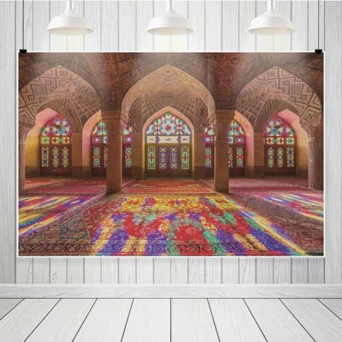 Leowefowa Moroccan Photo Backdrop 15x10ft Vinyl Vintage Medieval Palace Backdrop Pink Mosque Great Hall Columns with Arches Arabian Background for Birthday Party Decor Wedding Decor - Image 3