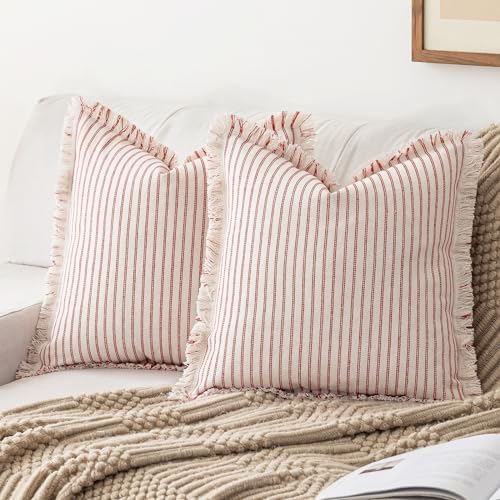 YEENAASY Throw Pillow Covers 26x26 Boho Striped Pillow Cases with Tassel by YEENAASY