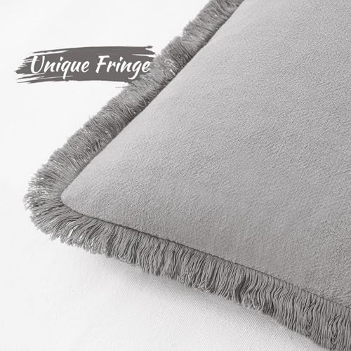 MIULEE Linen Fringe Decorative Euro Throw Pillow Covers Light Grey 24x24 - Image 2