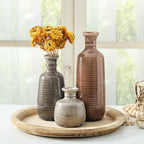 Ceramic Vases Set of 3, Neutral Rustic Farmhouse Vases Home Decor Decorative Flower Vase Modern Boho Pampass Vase for Table Mantel Entryway Shelf Living Room Kitchen Bathroom - Brown - Image 5