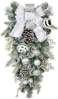 30" Christmas Teardrop Swag for Front Door Artificial Winter Swag Garland with Pine Cones, Berry Clusters, White Ball Ornaments and Ribbons for Thanksgiving Holiday Christmas Decoration by Arborus