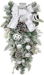 30" Christmas Teardrop Swag for Front Door Artificial Winter Swag Garland with Pine Cones, Berry Clusters, White Ball Ornaments and Ribbons for Thanksgiving Holiday Christmas Decoration by Arborus