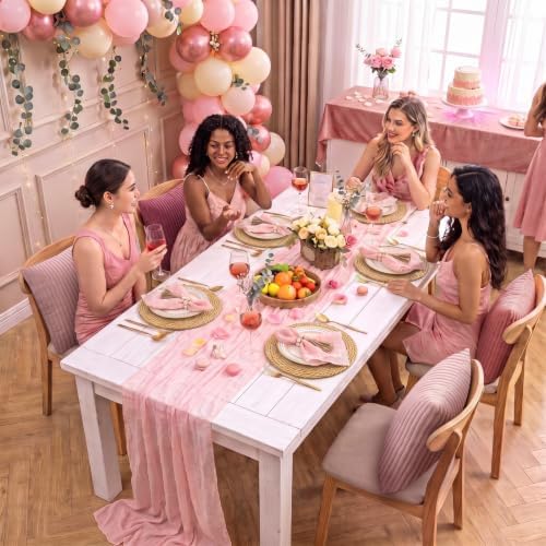 Pink Table Runner Placemat Napkin Rings Pillow Covers 4 Sets - Image 6