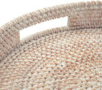 14" Round Rattan Tray, Hand Woven Serving Tray with Handles, Wicker Serving Basket, Decorative Tray for Home Decor, Whitewash - Image 2
