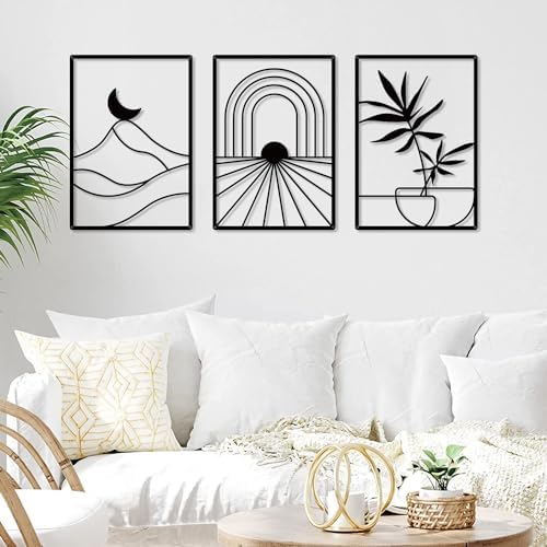 Sokurdeg Black Minimalist Metal Wall Decor, Bohemian Line Wall Decor, Modern Abstract Wall Art for Bedroom Bathroom Living Room (3 Pack, 12 x 17 in) by Sokurdeg