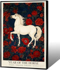 Chinese Lunar Year of the Horse Art Print – Energetic & Independent Zodiac Wall Decor with Red Peony Pattern for Home Apartment and Office Posters 16X24 in Wrapped Framed by Unknown