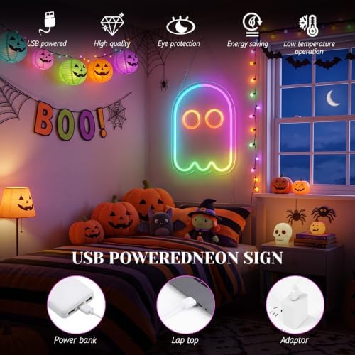 Zhengmy Halloween Cute Ghost Neon Sign LED Spooky Ghost Light for Decor - Image 5