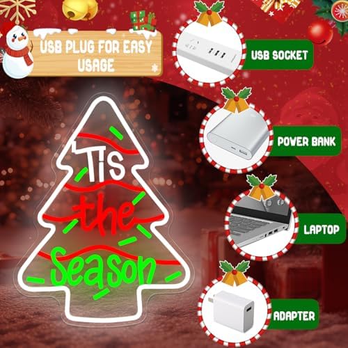Christmas Tree Cake Neon Sign Christmas Neon Sign for Wall Decor Tis The Season Led Sign Xmas Tree Cakes Neon Light Up Signs for Holiday Door Window Bedroom Party Home Xmas Gift Winter Bar Porch - Image 3
