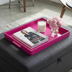 Large Decorative Tray, Rectangular Serving Tray with Handles, Plastic Coffee Table Tray for Ottoman, Living Room, Kitchen Tabletop, Rose Pink, 15.7” x 11.8” x1.6” - Image 3