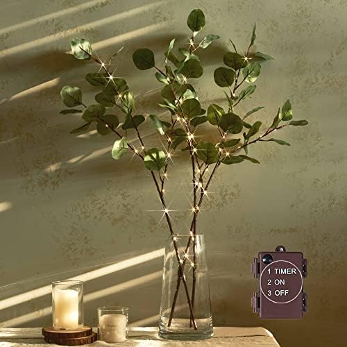 Hairui Lighted Eucalyptus Branches with Timer 24IN 36 LED Battery Operated for Wedding Christmas Party Home Spring Decor (Vase not Included) by Hairui