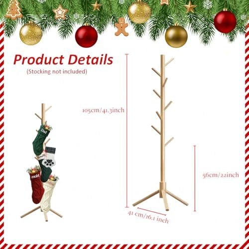 Christmas Stocking Holder Stand, Wooden Christmas Hangers Stand for Hanging Christmas Stocking, 8 Hooks Natural - Image 4