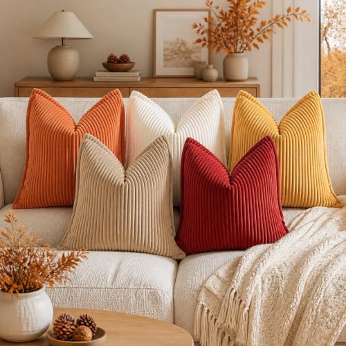 decorUhome Fall Corduroy Rust Throw Pillow Covers 24x24 Set of 2 - Image 5
