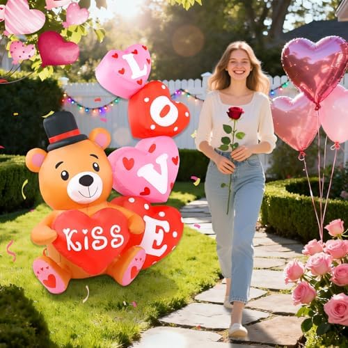 5FT Valentine’s Day Inflatable Decorations Bear with Love Letters Outdoor Inflatables Romantic Couples Anniversary Wedding Holiday Party Valentines Blow Ups for Outside Yard Lawn Decor - Image 2
