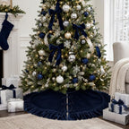60 Inch Large Christmas Tree Skirt, Navy Blue Velvet with Ruffled Edge for Big Trees Decorations for Home Party Festival - Image 6