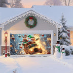 Christmas Garage Door Banner – Flying Elf & Reindeer in Festive Taxi with Gifts, UV Light-Responsive Yellow Glow, Large Outdoor Holiday Mural for Porch & Living Room,16 x 7ft/4.8 x 2.1m - Image 5