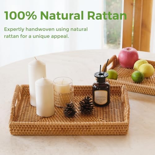 Rattan Serving Tray, Rectangle Woven Wicker Tray for Breakfast - Image 4