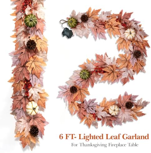 6FT Lighted Handcrafted Fall Garland, 30 LED Lights & 8-Mode Auto Timer - Image 6