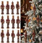 Amyhill 12 Pack Christmas Nutcracker Ornaments 5 Inch Rustic Wood Nutcracker Soldier Figurines with Velvet Bow and Hanging String Vintage Tree Decorations for Christmas Tree Mantle Holiday Decor by Amyhill