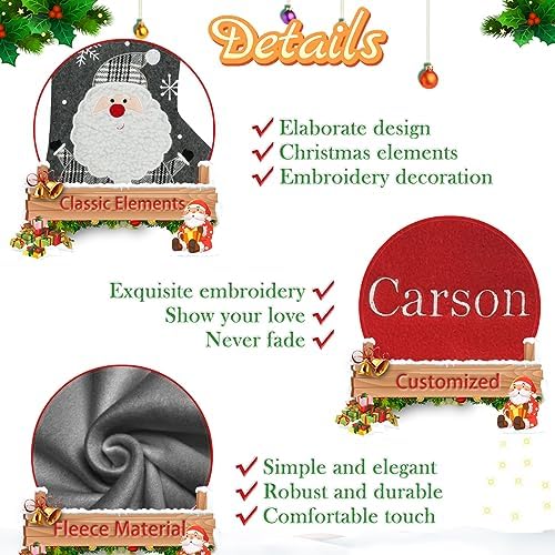Set of 4, 18" Dia Personalized Gray Christmas Stockings with Embroidery Names, with Holders,Quality Thick Fleece Material Stockings for Family Decor(Santa Mrs.Claus Snowman Elk) - Image 3