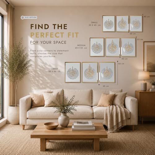 iwa concept Wooden Acrylic Set of Ayatul Kursi, Surah Al-Falaq and Surah Al-Nas, Ramadan Decoration, Eid Decor, Islamic Wall Decor (12 x 16 inches | 30 x 40 cm, Gold&Silver on White) - Image 4