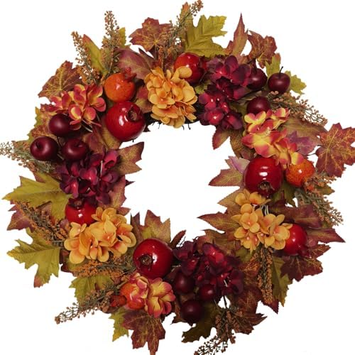 20 Inch Autumn Wreaths for Front Door Fall Wreaths for Thanksgiving & Halloween & Harvest Festival Indoor/Outdoor Fall Decorations with Apples Pomegranates Maple Leaves by Floribus
