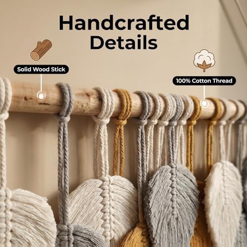 Jditngp Large Macrame Wall Hanging Boho Woven Leaf Tapestry,Hand Woven Tassels,Nordic Home Decorations Bohemian Handmade Leaf Feather Big Wall Art Decor for Living Room Bedroom Apartment 39" Wx31.5 L - Image 3