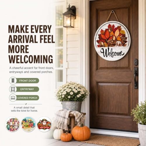 16 PCS Interchangeable Welcome Sign for Front Door 11.8'' Magnetic Wood Decor, Wooden Farmhouse Rustic Outdoor Welcome Signs Porch，door sign - Image 6