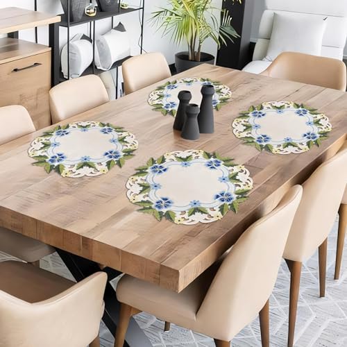 Decozen Set of 12 Doilies for Table, Lace Doilies - Rustic, Crochet, Farmhouse, Kitchen, Round Table Placemats - Valentines Day Decorations - 15 inch Blue and Green White, The Eternal Grace Collection - Image 5