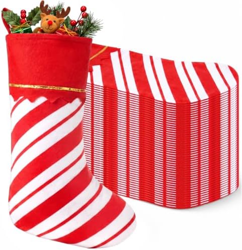 Zubebe 60 Pcs Felt Christmas Stockings Bulk, 15'',Red White Twill Stripe by Zubebe