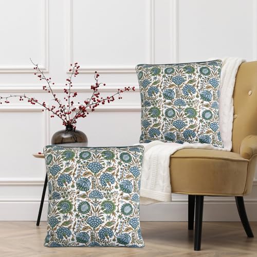 Ridhi Block Print Asparagus Green Pillow Cover 24" x 24" (Pack of 2) Decorative Couch Pillows for Living Room, Farmhouse Chic Boho Cute Outdoor Pillows Covers Gifts for Spring, Mother's Day - Image 5